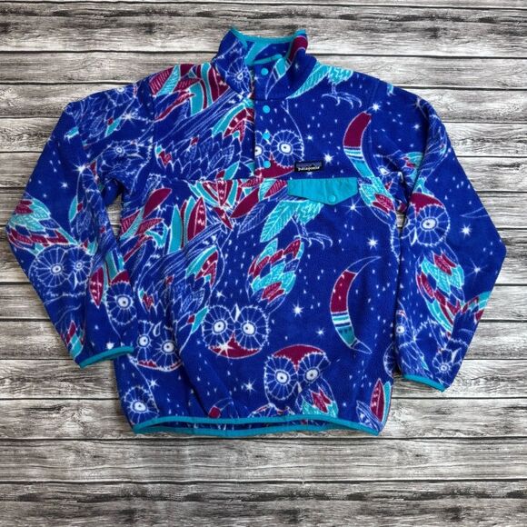 Patagonia Synchilla Snap-T Harvest Moon Blue Owl Fleece S Small Blue Pink Teal - Picture 1 of 11